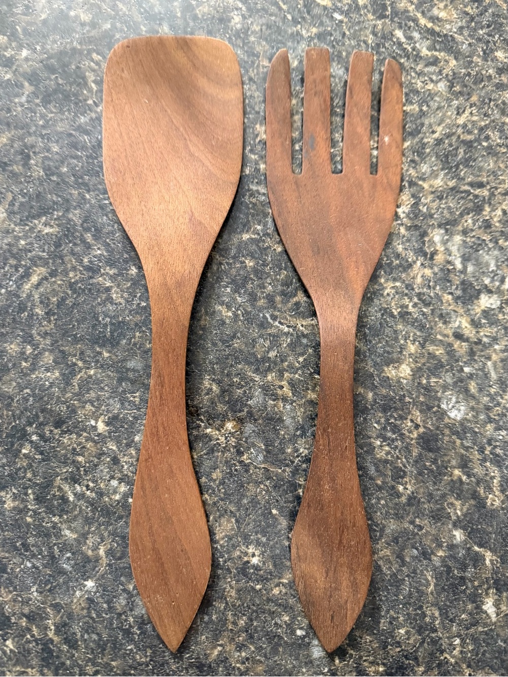Mid-century modern wood salad spoon and fork